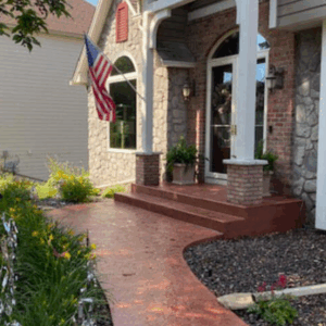 stamped stained concrete walkway